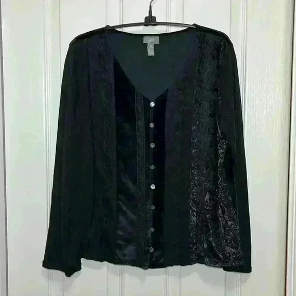 Romantic Witchy Goth Lace Mesh Velour Sheer Long Sleeve Black Top Sz MP Holiday - Picture 1 of 10